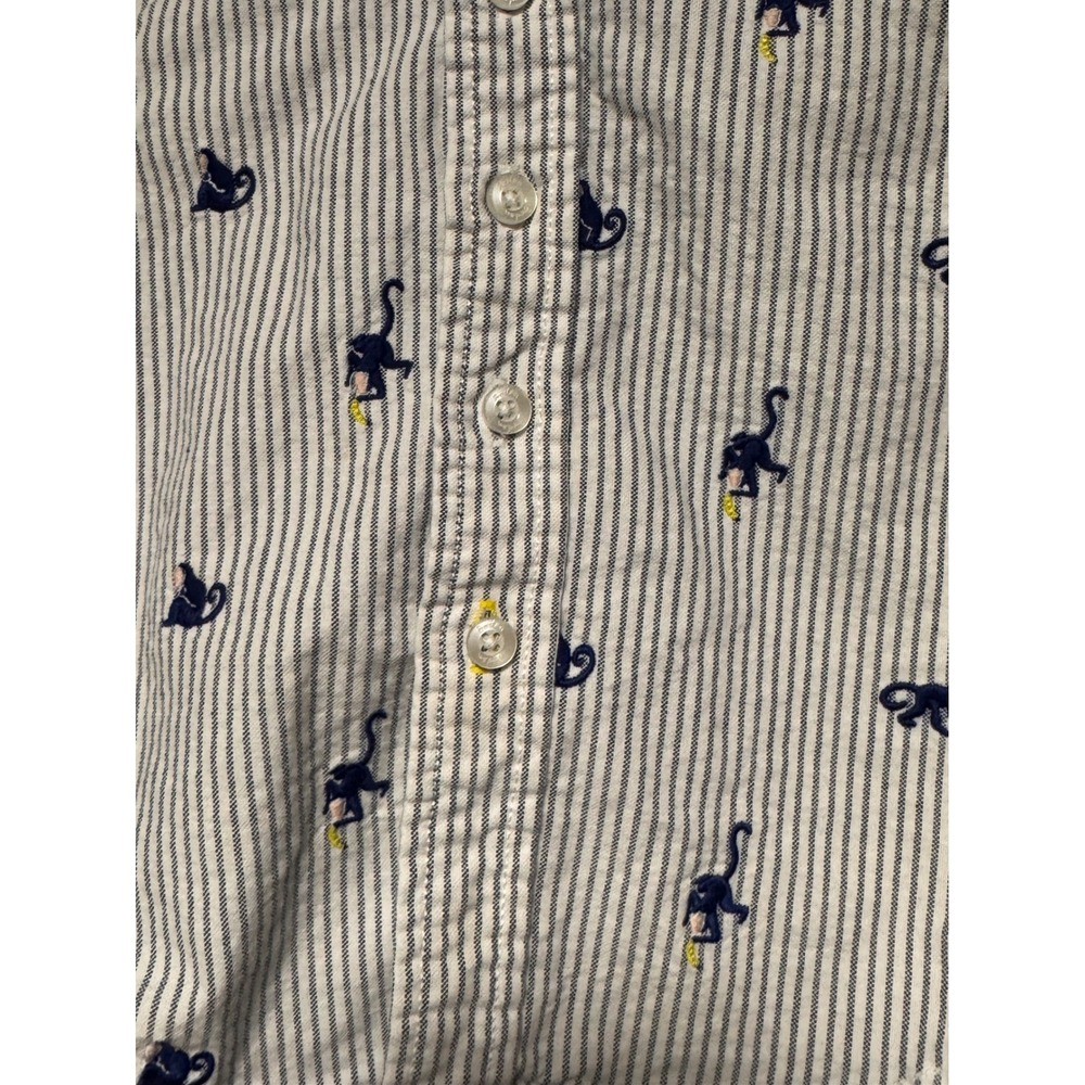 Boden Kids Monkey Embroidered Pinstripe Short Sleeve Button Down Shirt 2-3Y 98cm - Picture 4 of 7